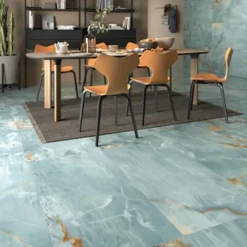 The Room Turquoise Onyx Marble Effect Matt Porcelain Wall and Floor Tile