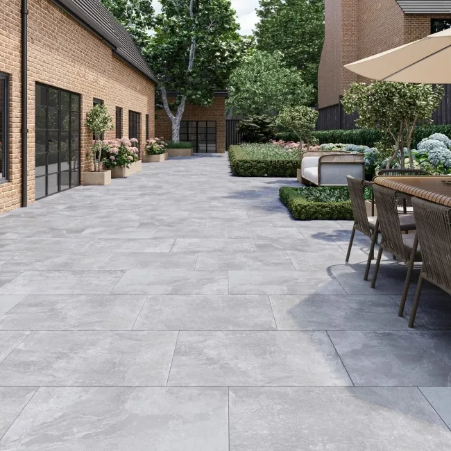 Augusta Ice Grey Slate Effect Matt Porcelain Large Outdoor Slab Tile