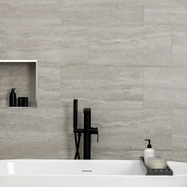 Travertino Light Grey Stone Effect Matt Porcelain Wall & Floor Tile