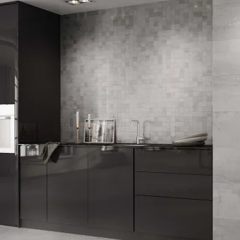 Metal Silver Rect Porcelain Mosaic 300x300 Kitchen Roomset