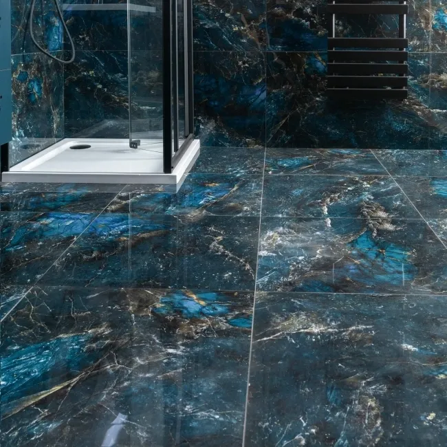 Sky Blue Marble Effect Polished Porcelain Floor Tile