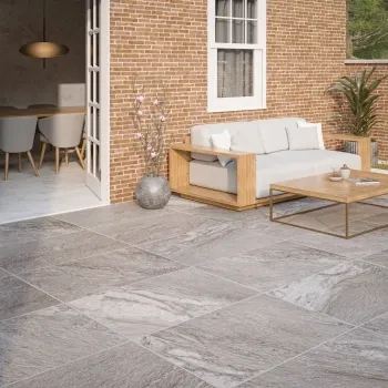 Piazza Grey Stone Effect Matt Porcelain Large Outdoor Slab Tile