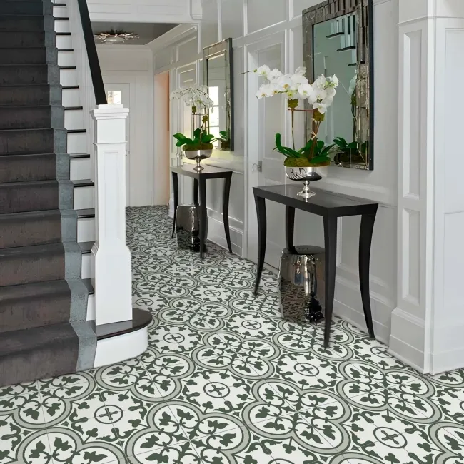 Avon Green Victorian Patterned Matt Ceramic Floor Tile