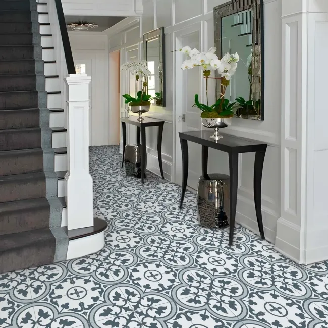 Avon Blue Victorian Patterned Matt Ceramic Floor Tile