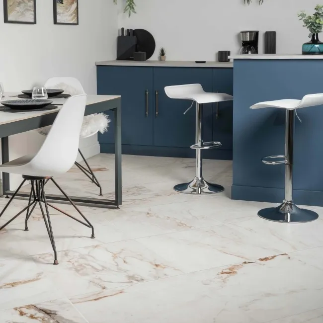 Barnaby White Marble Effect Matt Porcelain Floor Tile