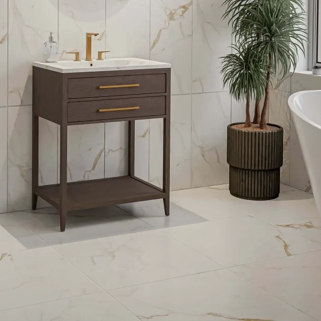 Carrera Gold Marble Effect Rectified Matt Porcelain Floor Tile