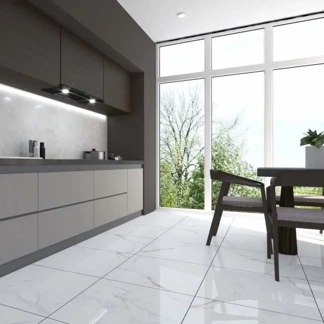 Carrera Gold Marble Effect Rectified Polished Porcelain Floor Tile