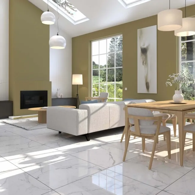 Carrera White Marble Effect Large Polished Porcelain Floor Tile