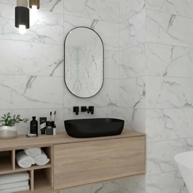 Carrera White Marble Effect Matt Porcelain Wall and Floor Tile