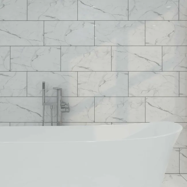 Carrera White Marble Effect Polished Porcelain Wall and Floor Tile