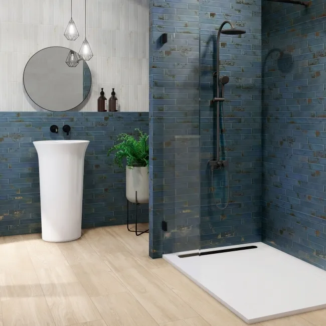 Cool Ocean Blue Brick Effect Matt Ceramic Wall Tile