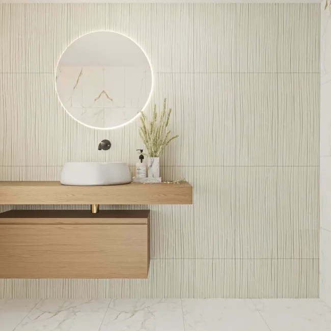 Fior Di Bosco Ivory Decor Marble Effect Gloss Ceramic Wall Tile