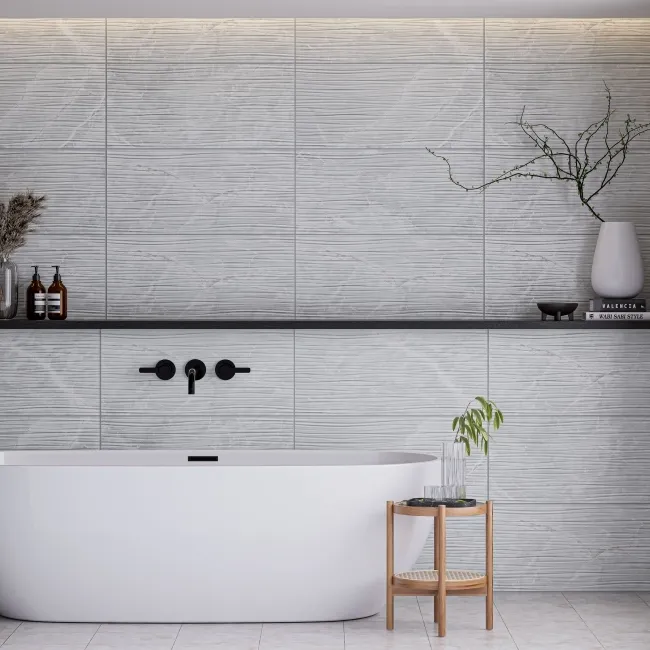 Fior Di Bosco Light Grey Decor Marble Effect Gloss Ceramic Wall Tile