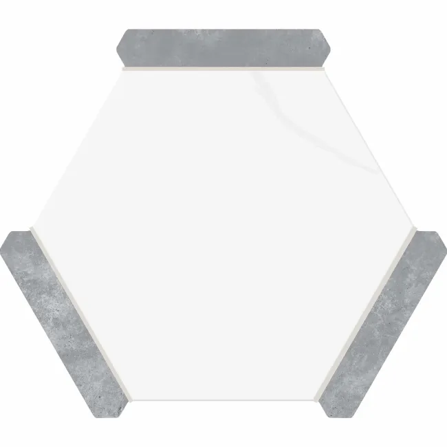 Fusion White Marble Effect & Stone Border Hexagon Tile