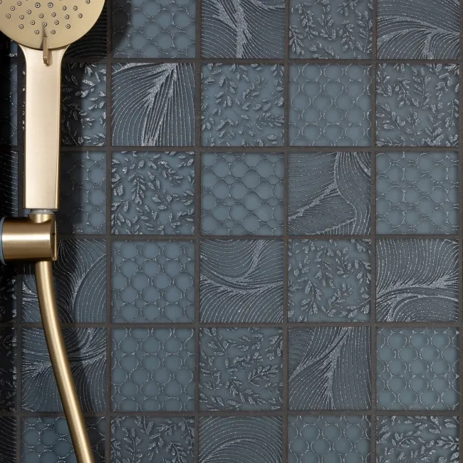 Hampton Black Patterned  Matt Glass Mosaic