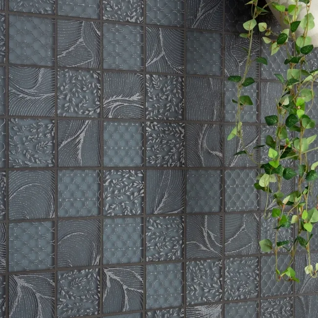 Hampton Black Patterned  Matt Glass Mosaic