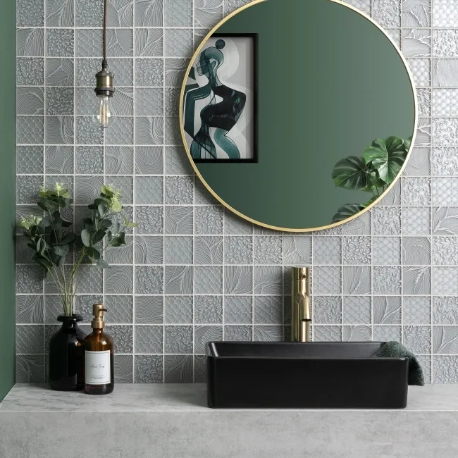 Hampton Silver Grey Patterned  Matt Glass Mosaic