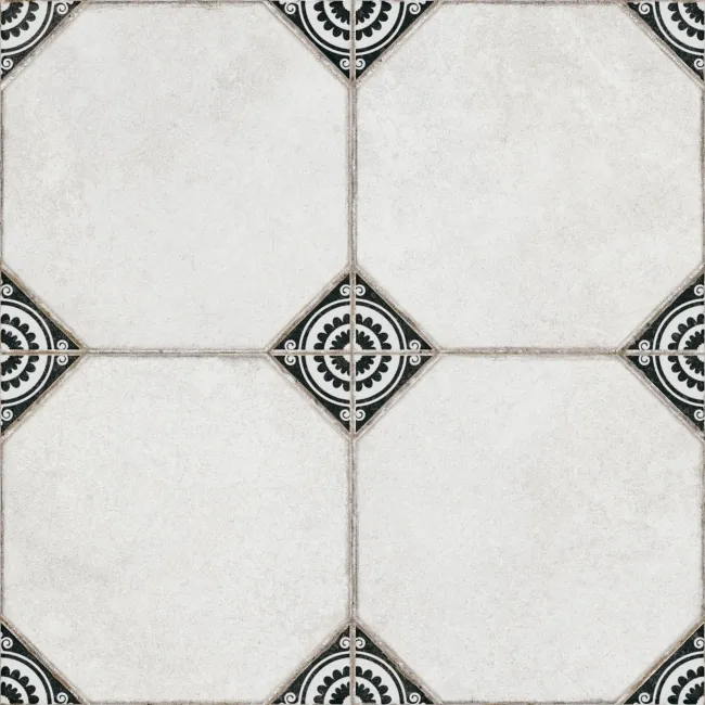 Leeds Black Patterned Matt Porcelain Floor Tile