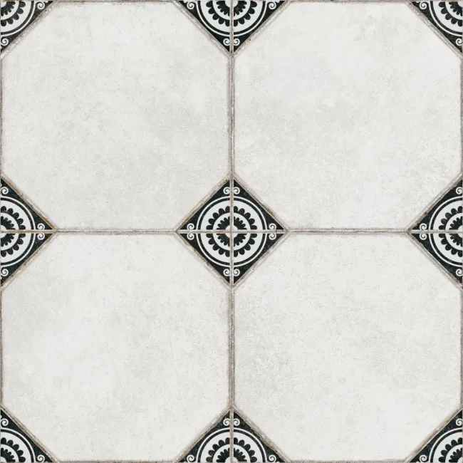 Leeds Black Patterned Matt Porcelain Floor Tile