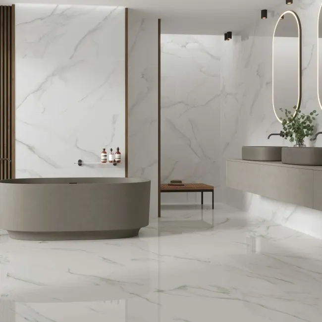 Lumiere White Marble Effect Large Polished Porcelain Tile