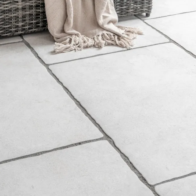 Mineral White Rustic Edge Stone Effect Porcelain Outdoor Slab