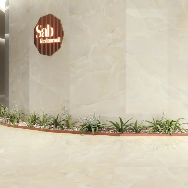 Onyx Marble Effect Cream Polished Porcelain Wall and Floor Tile