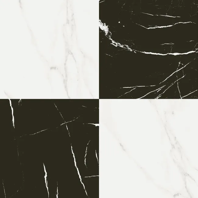 Marble Chess Effect Black & White Matt Porcelain Tile