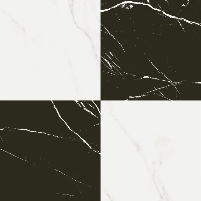 Marble Chess Effect Black & White Matt Porcelain Tile