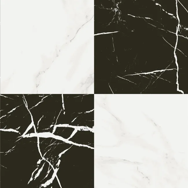 Marble Chess Effect Black & White Matt Porcelain Tile