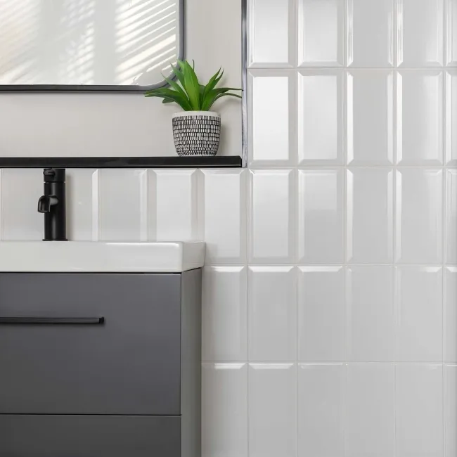 Subway Bevelled White Gloss Ceramic Wall Tiles