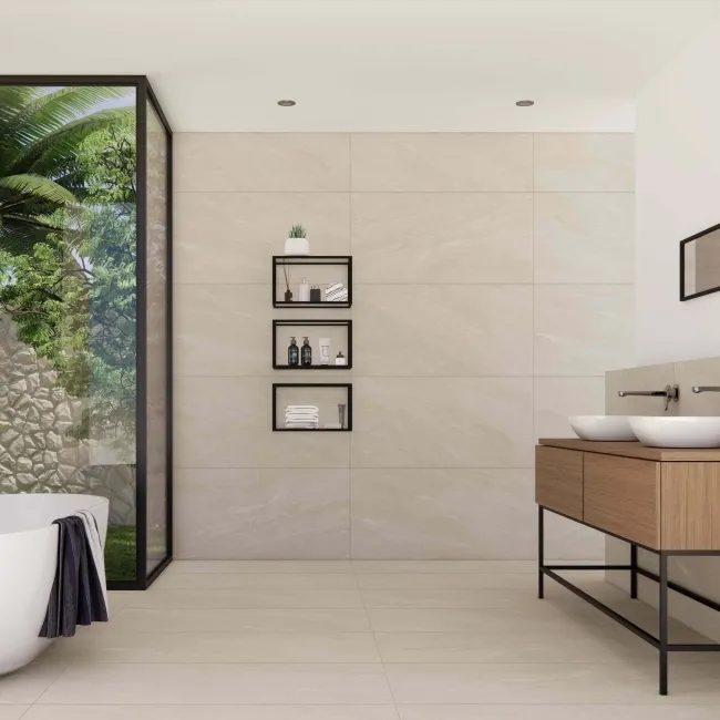 Teide Ivory Stone Effect Anti Slip Matt Porcelain Tile