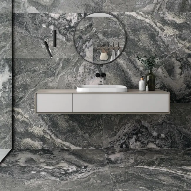 Volcanic Anthracite Marble Effect Matt Porcelain Tile
