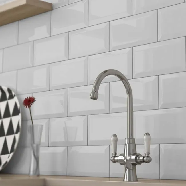 Subway Bevelled White Gloss Ceramic Wall Tile