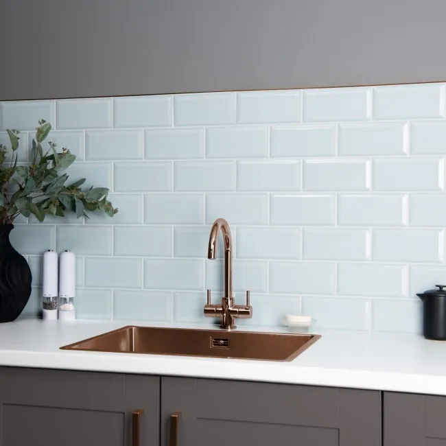 Metro Retro Bevelled Baby Blue Gloss Wall Tile