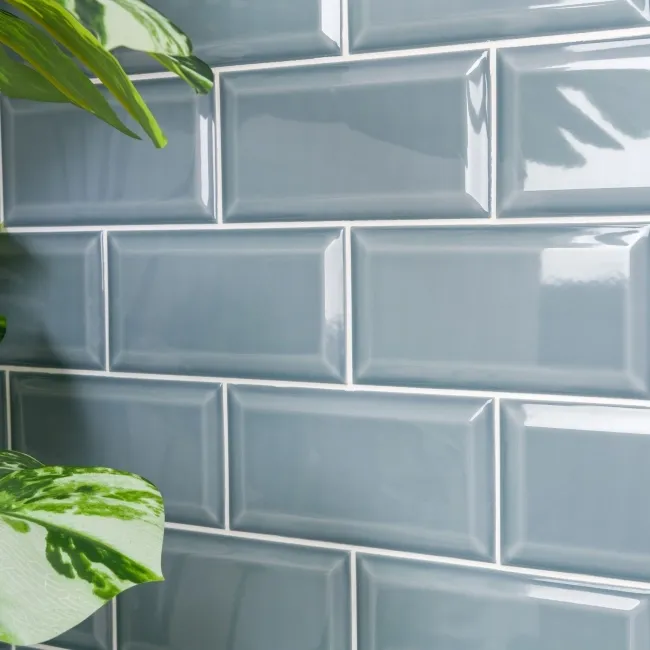 Metro Retro Bevelled Pale Blue Gloss Wall Tile