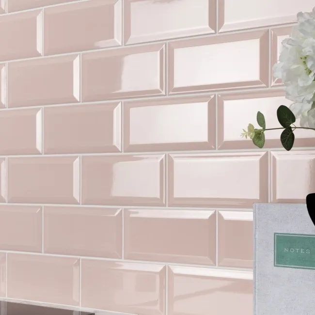 Metro Retro Bevelled Rose Pink Gloss Wall Tile