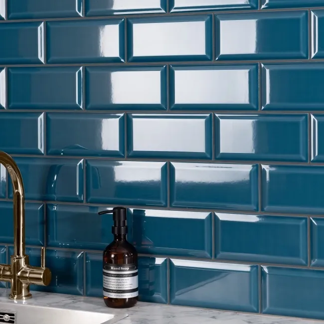 Metro Retro Bevelled Marine Blue Gloss Wall Tile