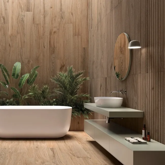 Dakaris Nut Slatted Wood Effect Matt Porcelain Tile