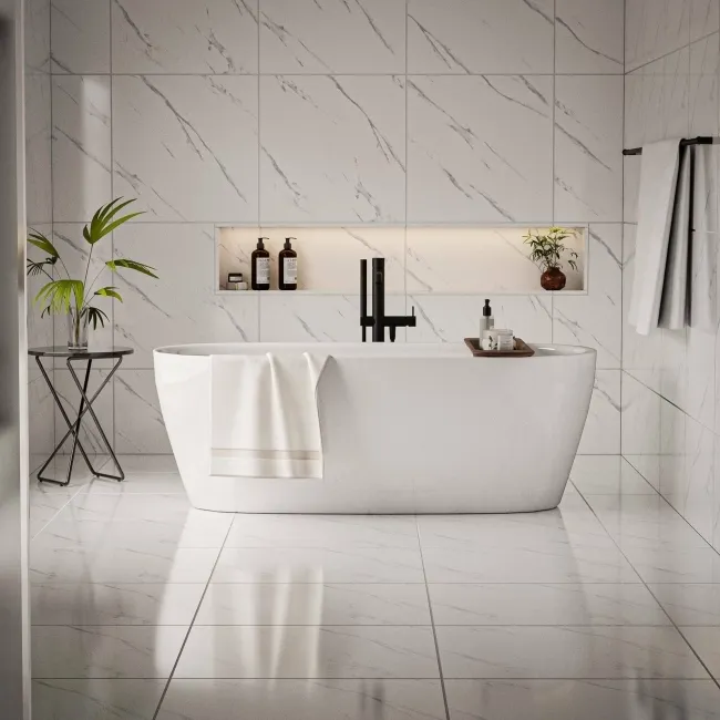 Alaskan Calacatta White Marble Effect Polished Porcelain Floor Tile