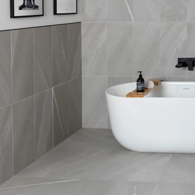 Allegro Grey Stone Effect Matt Rectified Porcelain Wall & Floor Tile