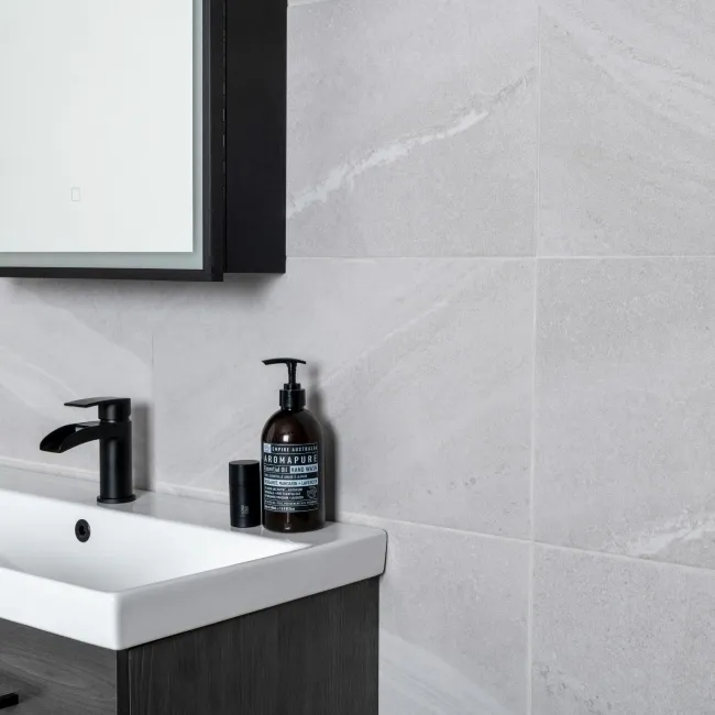 Allegro Light Grey Stone Effect Matt Rectified Porcelain Wall & Floor Tile