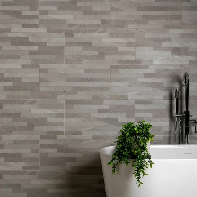 Allegro Mixed Decor Grey Stone Effect Matt Rectified Porcelain Wall Tile
