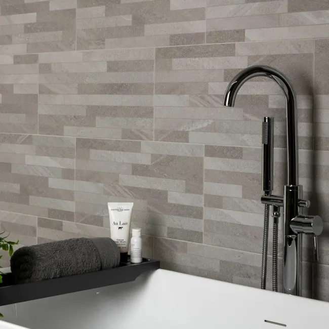 Allegro Mixed Decor Grey Stone Effect Matt Rectified Porcelain Wall Tile