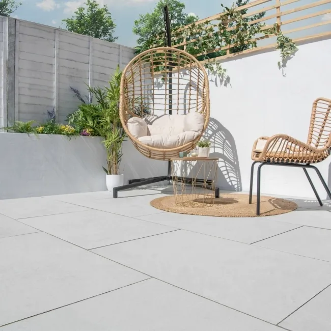 Bellevue White Stone Effect Large Outdoor Porcelain Slab Tile