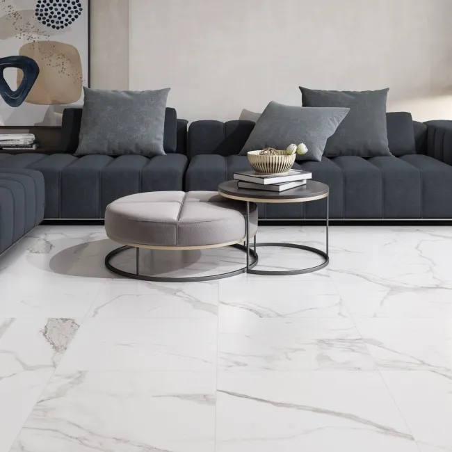 Carrara White Marble Effect Matt Ceramic Floor Tile