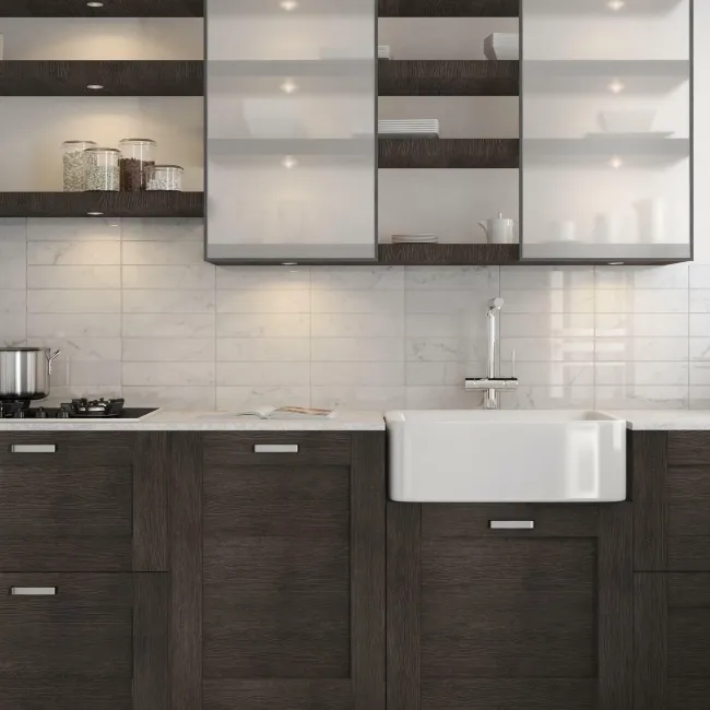 Carrara White Marble Effect Gloss Brick Wall Tile