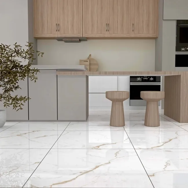 Carrera Gold Marble Effect Rectified Large Polished Porcelain Floor Tile