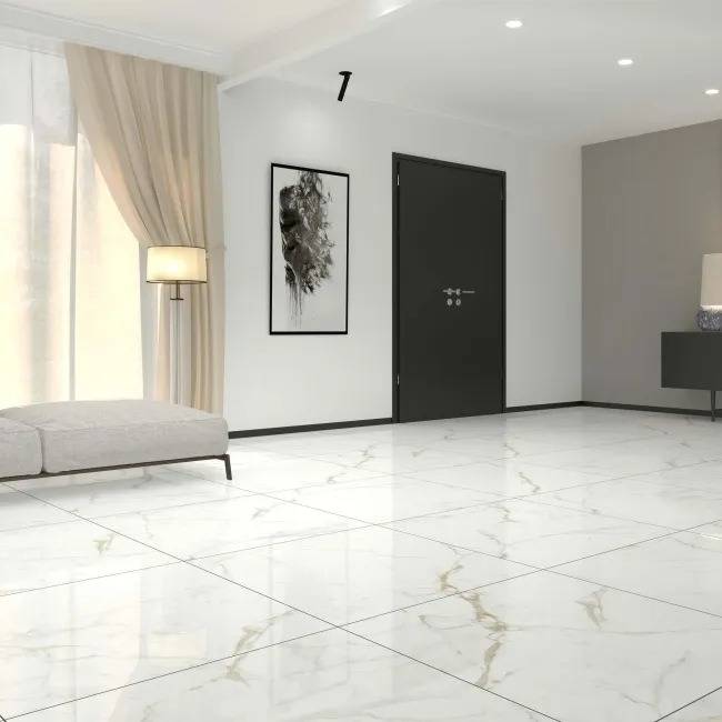 Carrera Gold Marble Effect Rectified Large Polished Porcelain Floor Tile