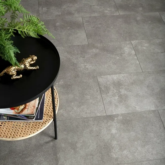 Concrete Effect Grey Tile Luxury Click Vinyl Flooring 5mm