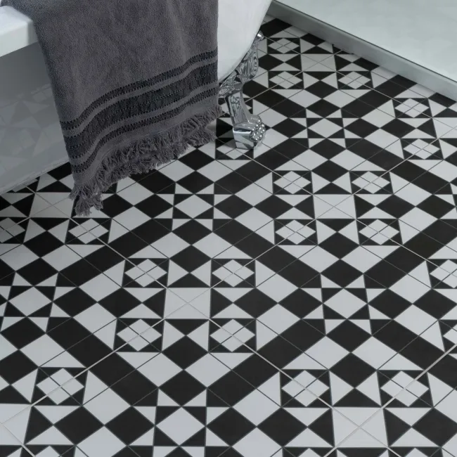Devon Black & White Victorian Patterned Matt Ceramic Floor Tile